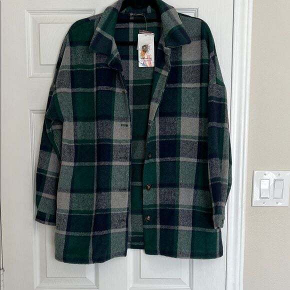 PrettyGarden Jackets & Blazers - Plaid Green and Gray Women's Jacket